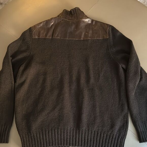 Gran Sasso Mens Wool Knit Jacket Sweater Trimmed in Genuine Leather. Size 54 IT. - Picture 4 of 9